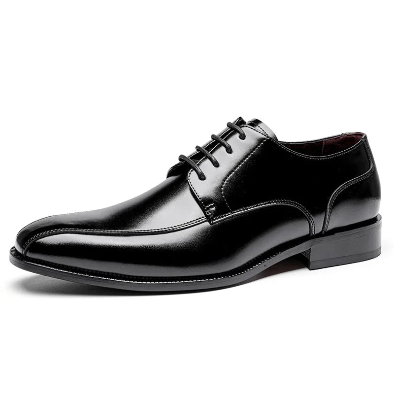 Stylish black leather dress shoes with supple cow suede lining.