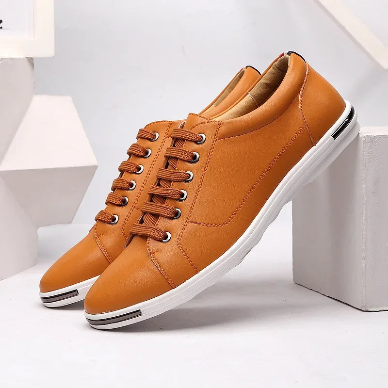 Men's waterproof leather casual sneakers with cushioned support and versatile styling