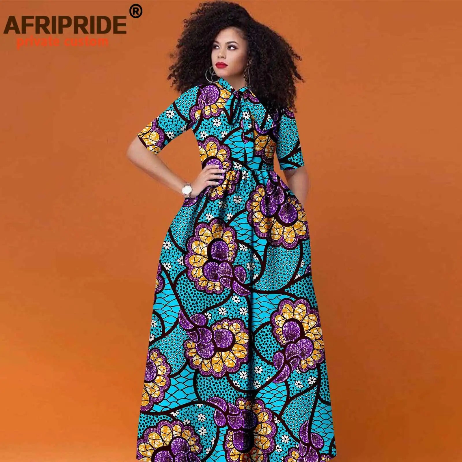 African Women's Ankara Half Sleeve High Waist Maxi Dress