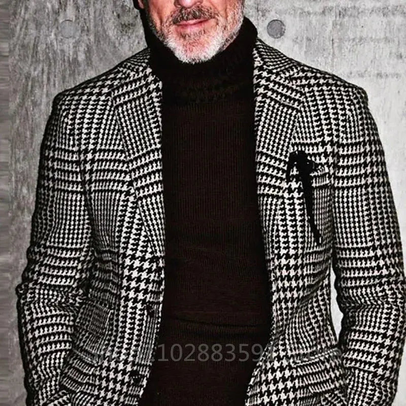 Men's houndstooth blazer in premium cotton with notch lapel and single-breasted closure.