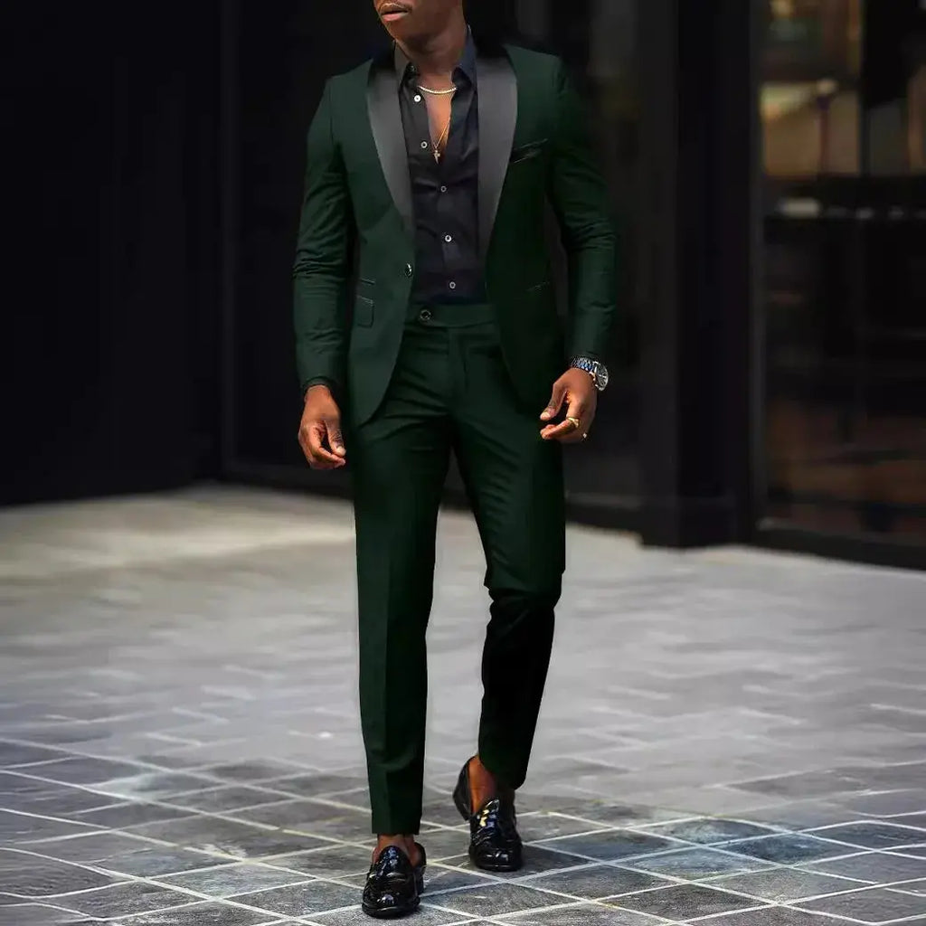 Full view of the suit on a mannequin, demonstrating its sophisticated style.