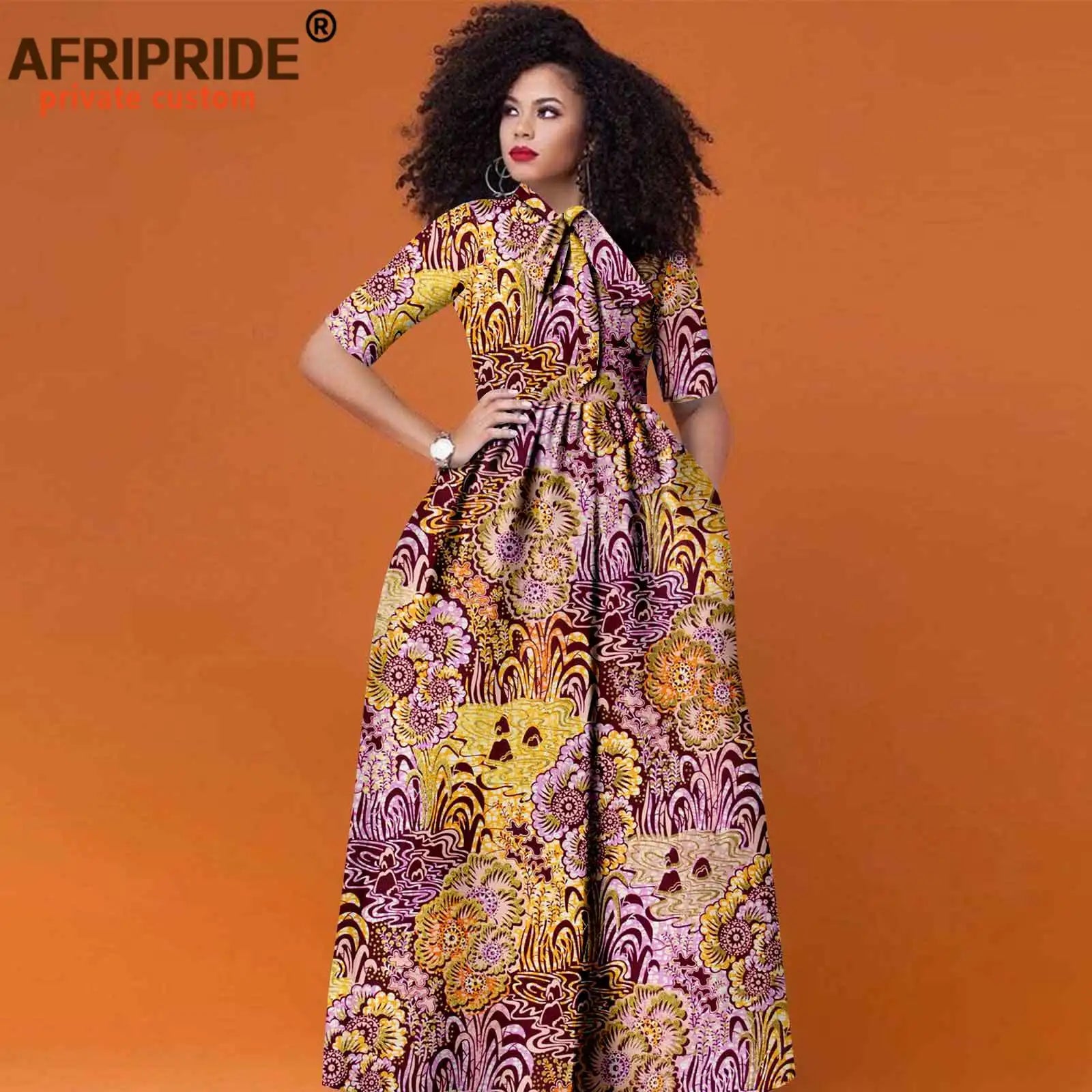 African Women's Ankara Half Sleeve High Waist Maxi Dress