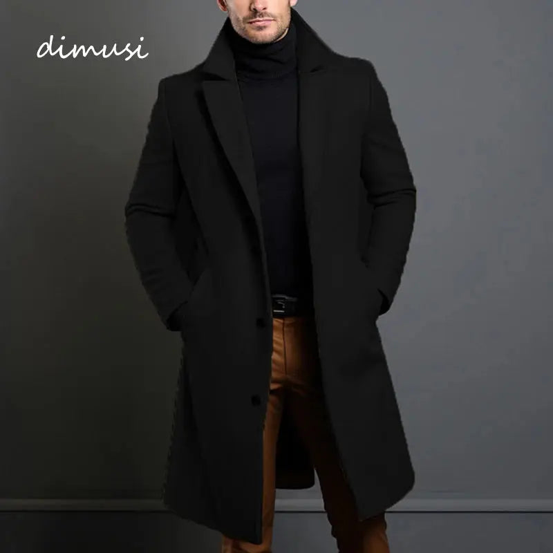 Men's winter trench with multiple integrated pockets for practical elegance and functionality.