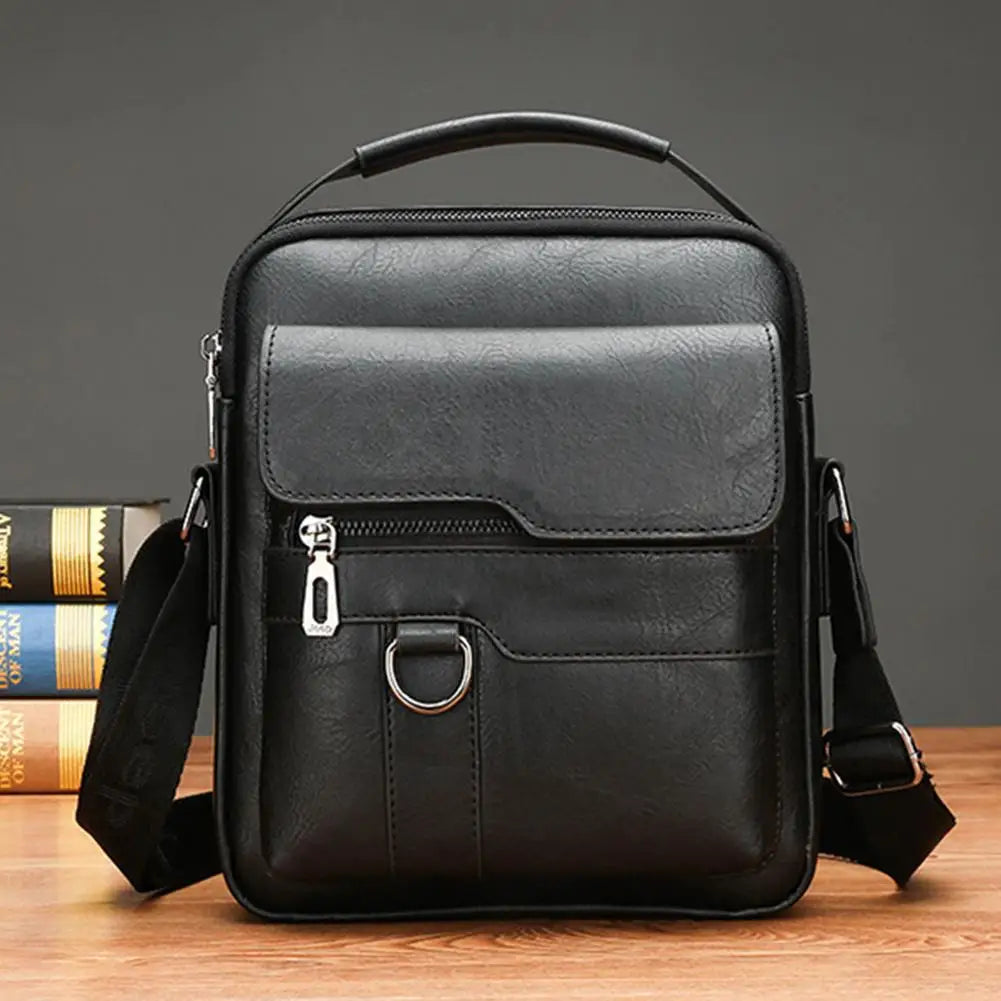 Men's brown crossbody bag with adjustable strap and multiple functional pockets