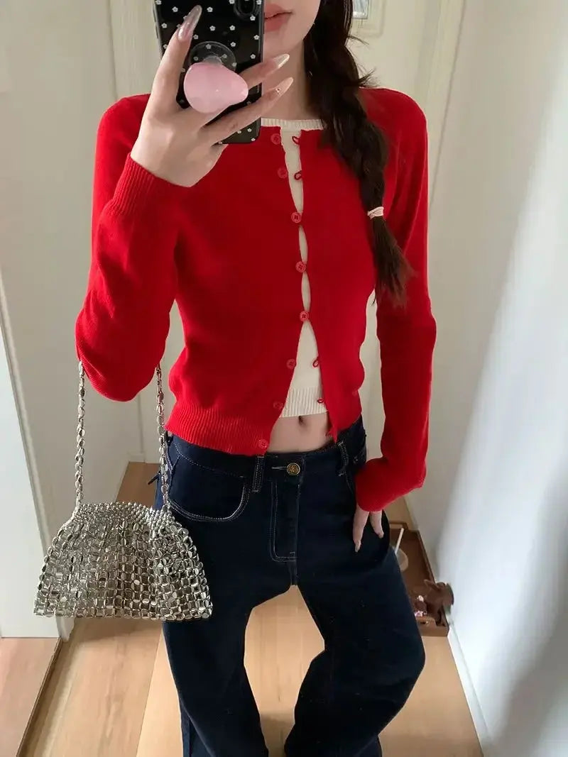 Side view of the Cozy Chic cardigan, illustrating its elegant drape and comfortable fit.