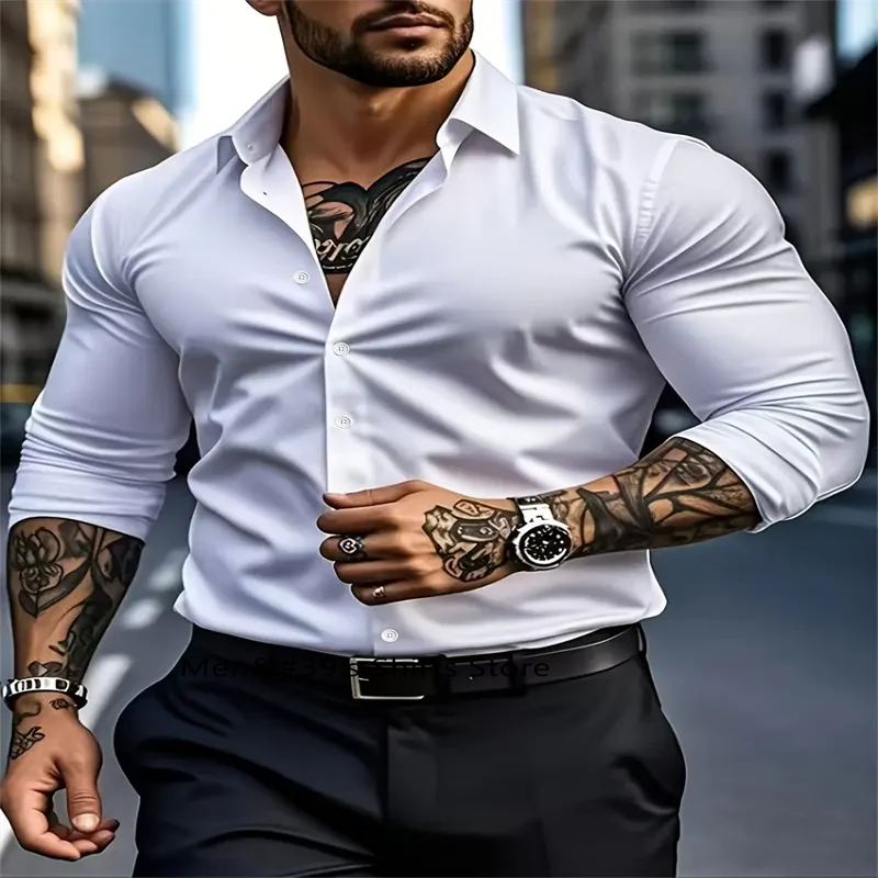 Silk-blend dress shirt in classic white, tailored for a sophisticated look.