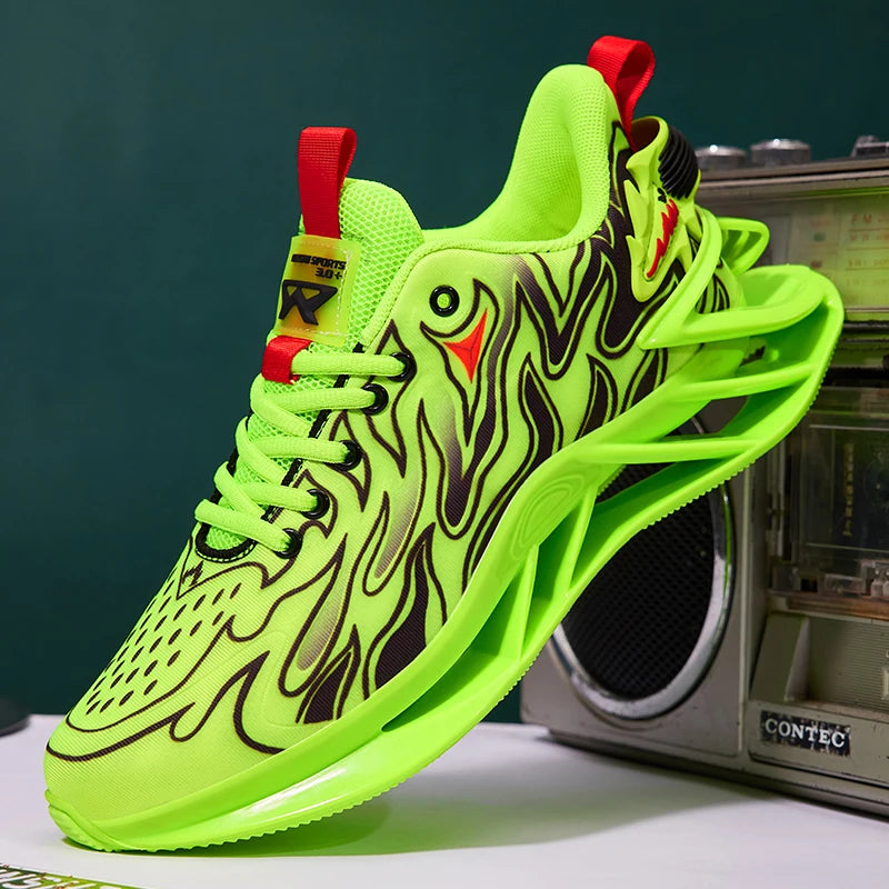 Lifestyle shot of Breathe Easy sneakers worn in a vibrant city setting, perfect for urban adventurers.