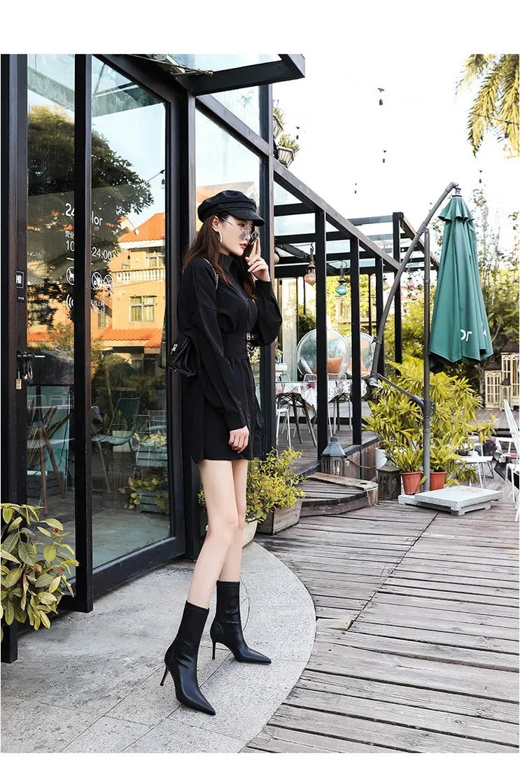 Women's mid-calf stiletto boots with effortless slip-on style