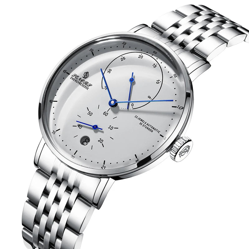 Water-resistant watch displayed on a wooden surface, highlighting its premium design.