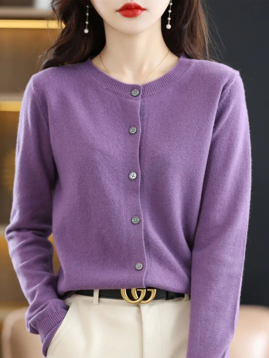 Close-up of the knit texture of the Autumn Whisper Cardigan, showcasing its premium quality.