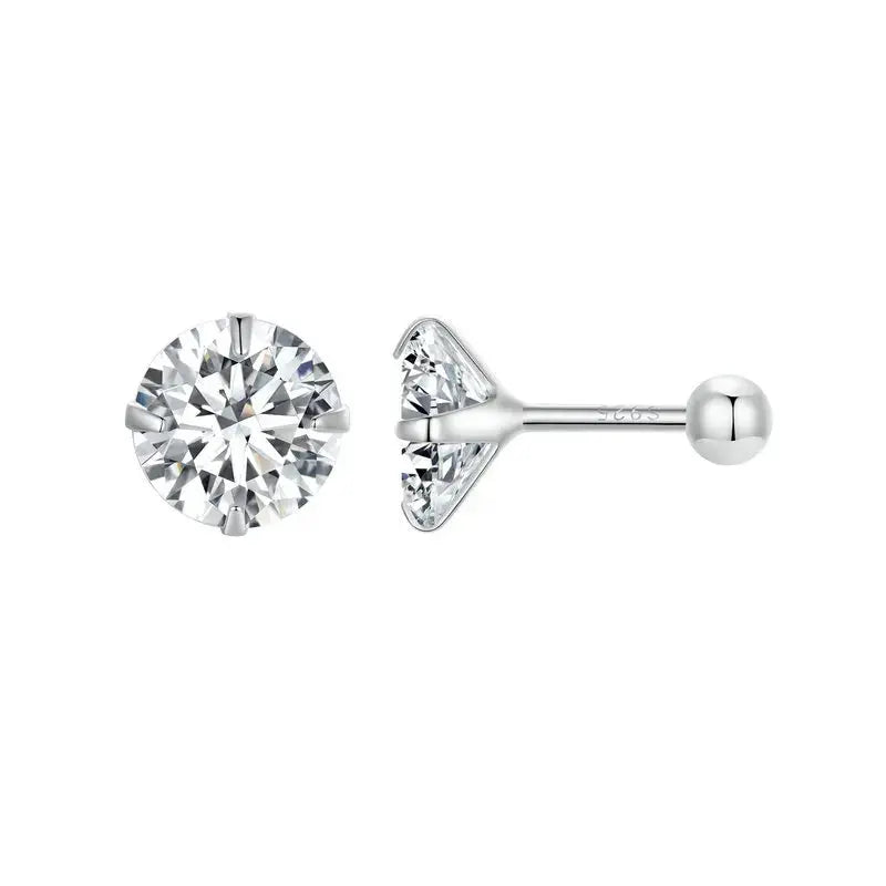 Close-up of cubic zirconia stud earrings showcasing their lasting brilliance and shine.