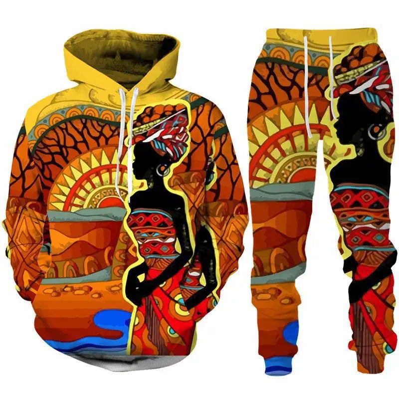 African Ethnic Style 3D Print Hoodies Pants Set Men Autumn Sweatshirts Sweatpants Two Piece Suits Outdoor Tracksuit Man Clothing