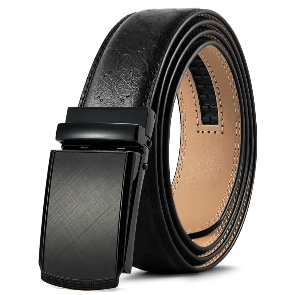 Sophisticated automatic leather belt transitioning seamlessly from work to weekend.