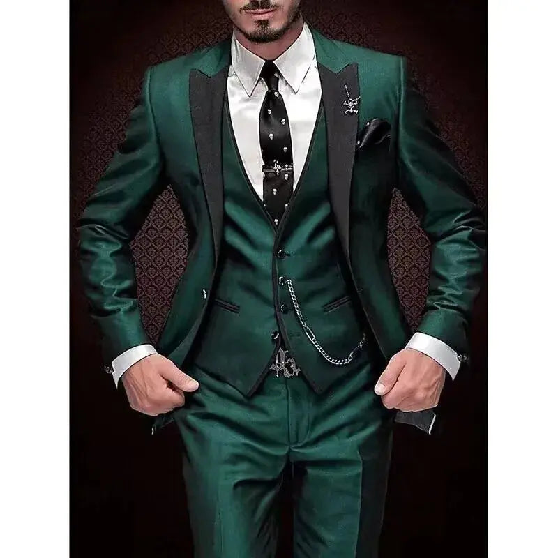 Model walking confidently in the wrinkle-resistant suit at an event.