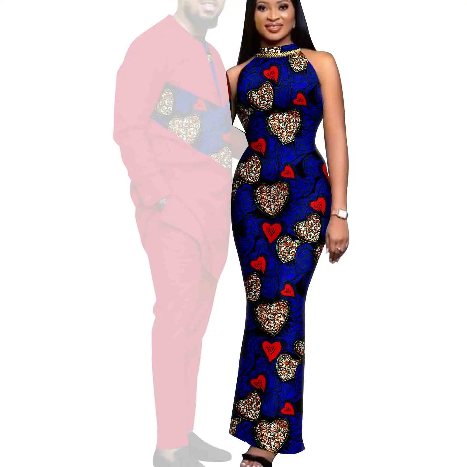 African Print Dresses for Women Couple Matching Clothing for Wedding Men Outfits Dashiki Top and Pants Sets Bazin Riche Y23C030