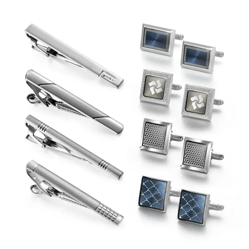 Tie clip set crafted from durable materials for long-lasting style.