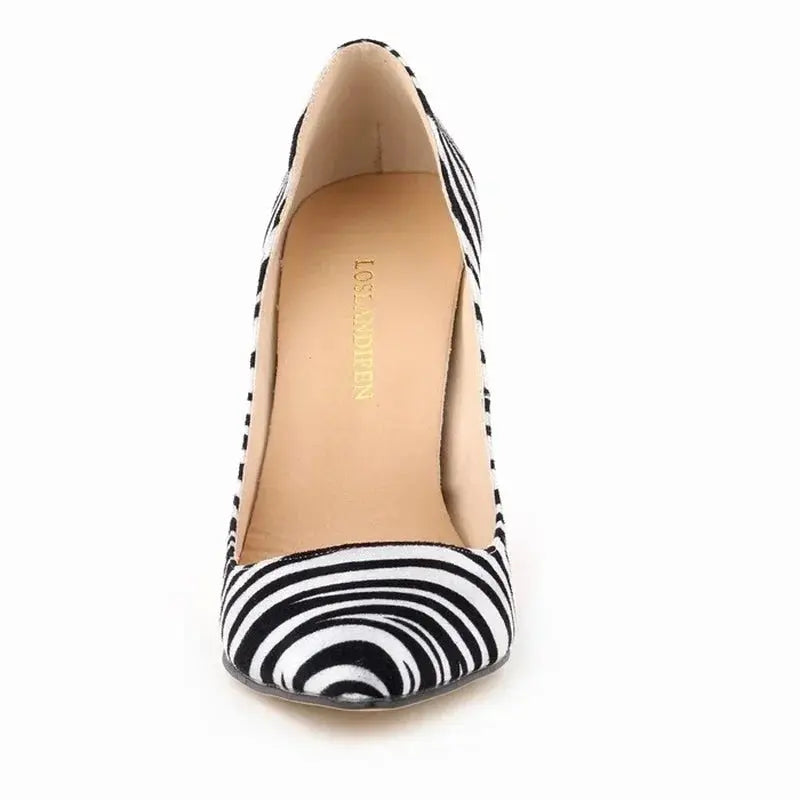 Back view of Zebra Elegance Heels emphasizing stability and elegant lift.