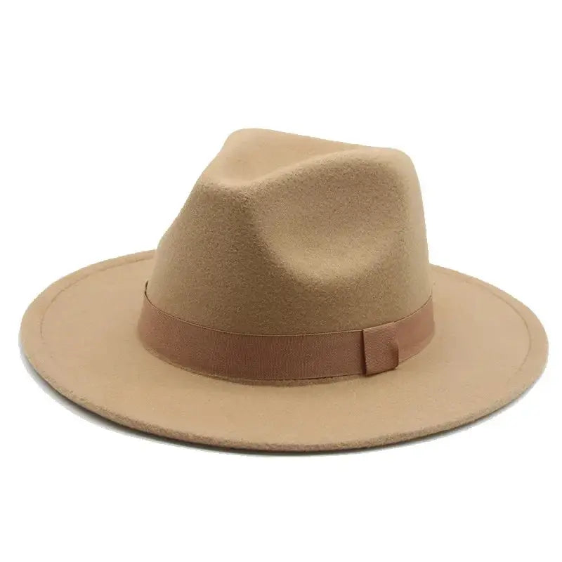 Sophisticated beige fedora, seamlessly transitioning from day to evening wear.