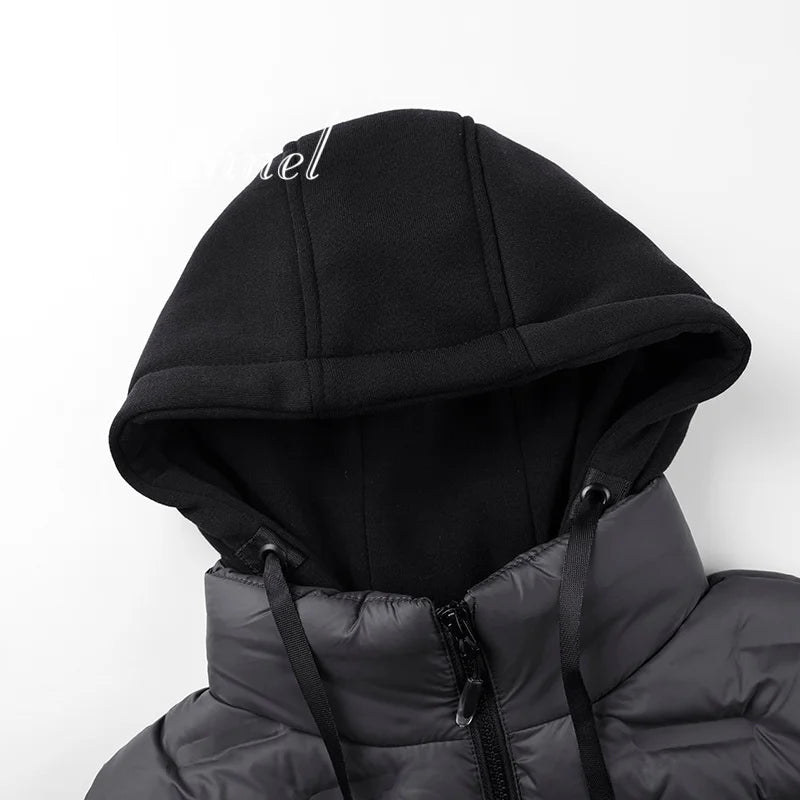 Back view of the loose-fit Autumn Chill Wrap Vest showcasing its generous hood.