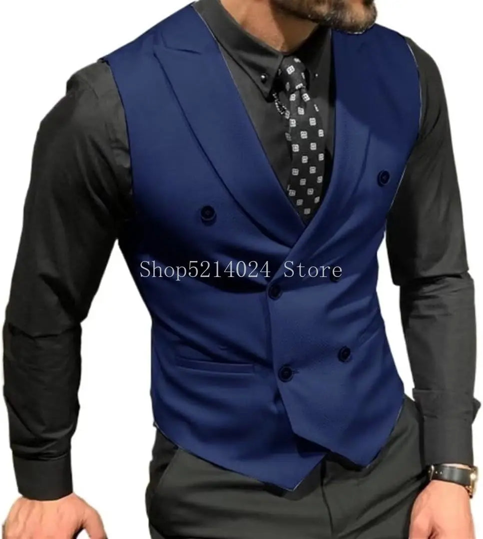Elegant double-breasted vest in black, perfect for grooms wanting to make a statement.