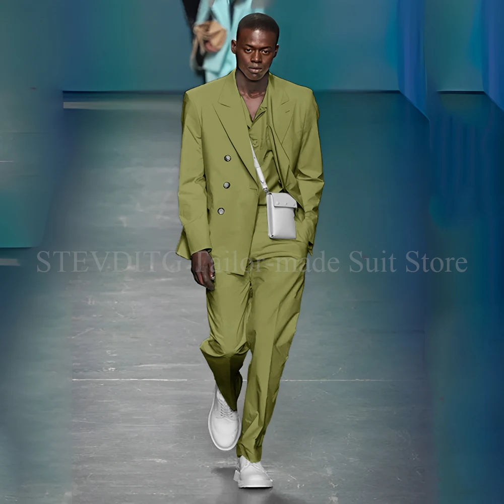 Model wearing Azure Allure suit at a formal event, exuding sophistication and style.