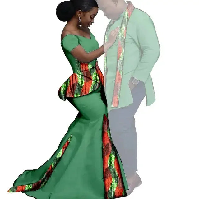 Dashiki Couple African Matching Outfits – Ankara Party Dress & Men's Top