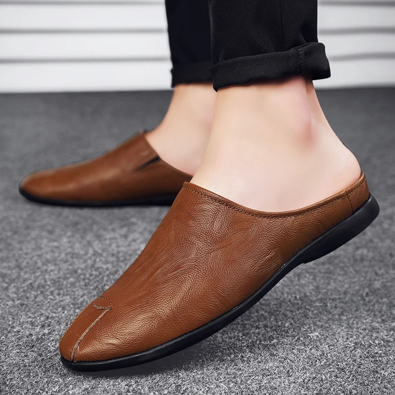 Genuine cow leather mules with non-slip outsole for all-day comfort and stability
