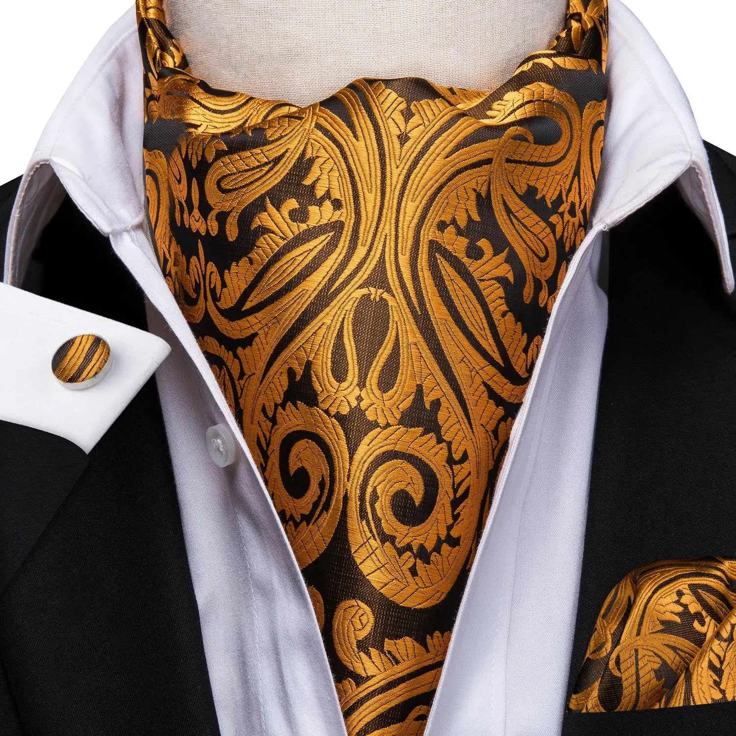 Paisley-patterned ascot, a statement piece for weddings and events.