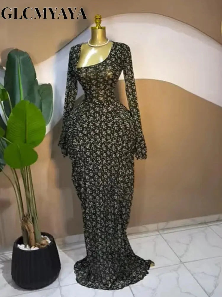 Back view of the Floral Whisper Asymmetrical Dress highlighting its flattering silhouette.
