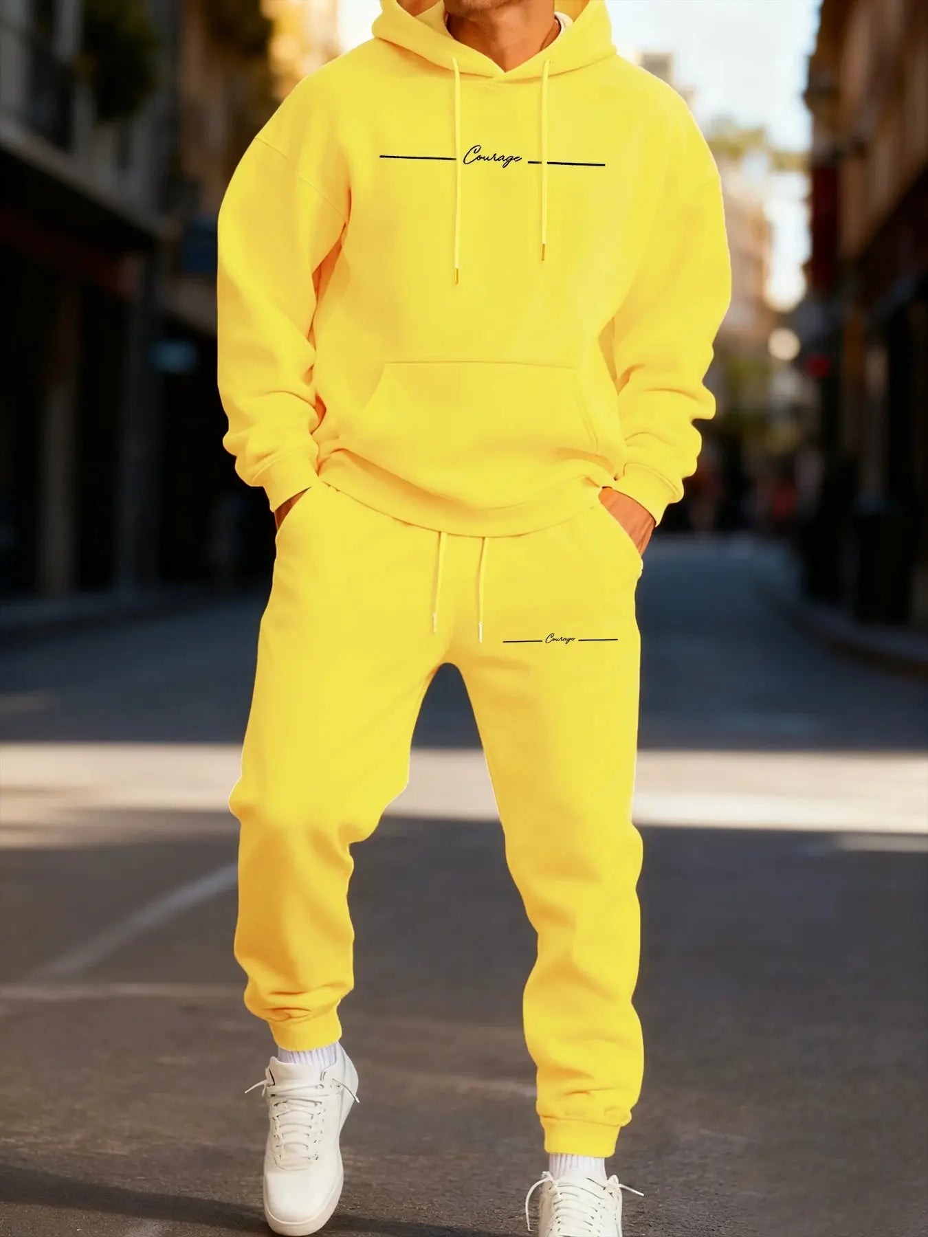 Detail of the subtle line print on the Urban Comfort hoodie, emphasizing modern design.