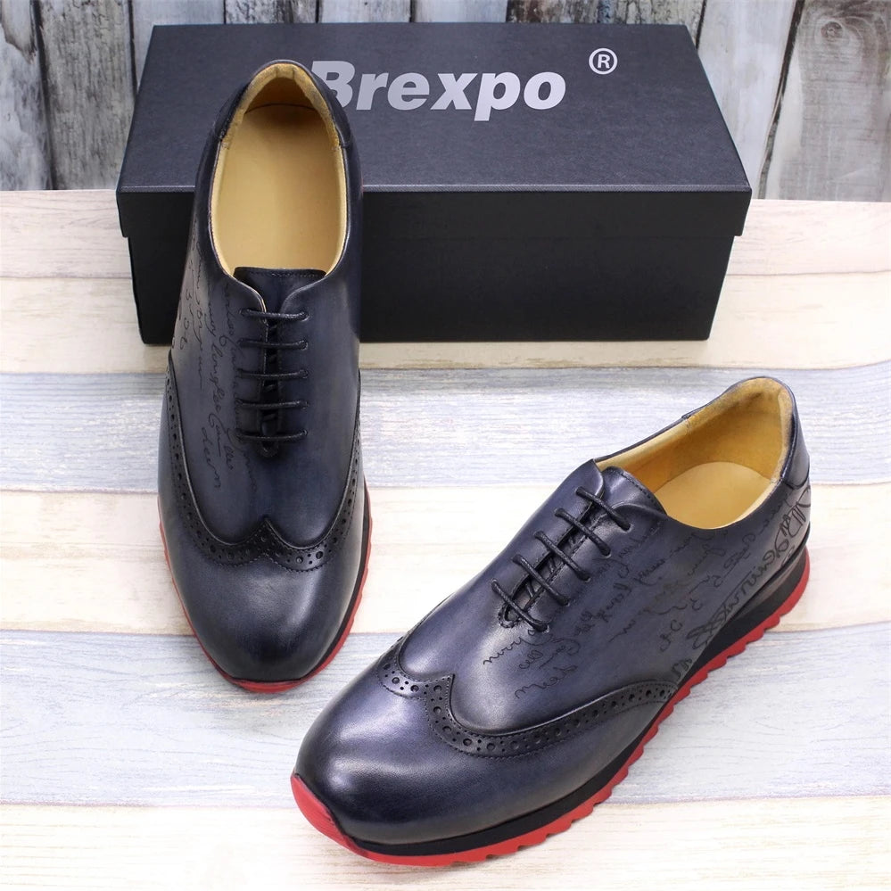 Men's genuine leather brogue shoes with breathable lining and height-increasing insole for all-day comfort
