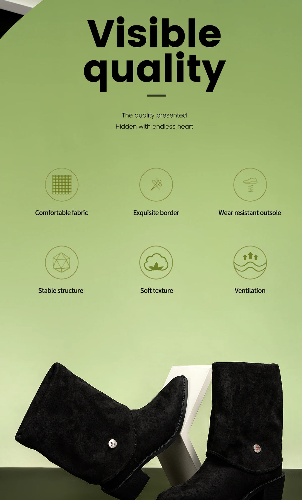 Water-resistant flat boots with soft cotton interior and supportive rubber insole