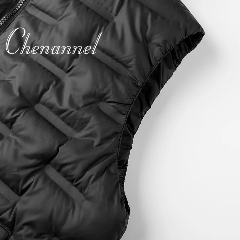 Model wearing the Autumn Chill Wrap Vest on a scenic park walk.