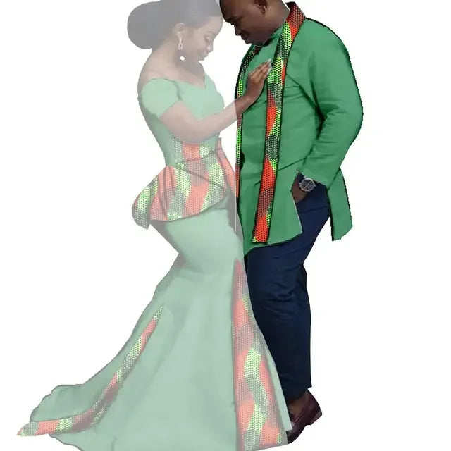 Dashiki Couple African Matching Outfits – Ankara Party Dress & Men's Top