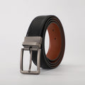 Minimalistic buckle design of the dual-sided belt for a streamlined look.