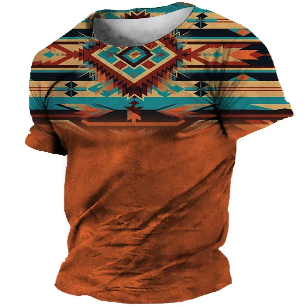 African Print Hip Hop Round Neck Short-Sleeve T-Shirt