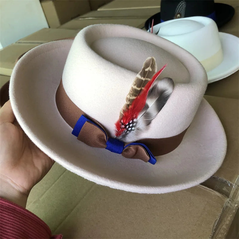 Chic tan fedora hat, effortlessly elevating your winter fashion.