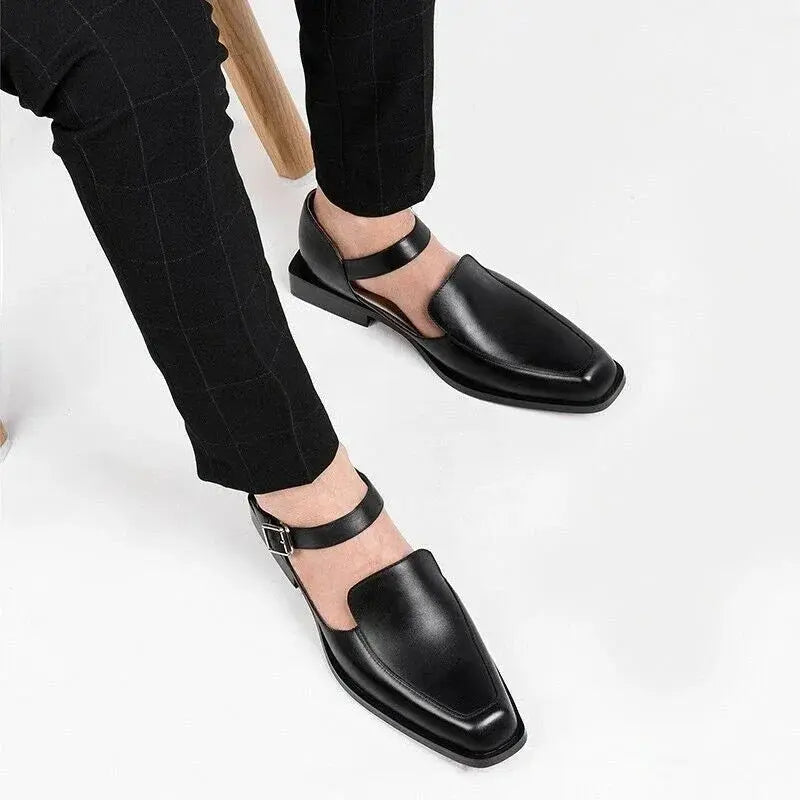 Men's black Derby sandals featuring durable rubber outsoles for stability.