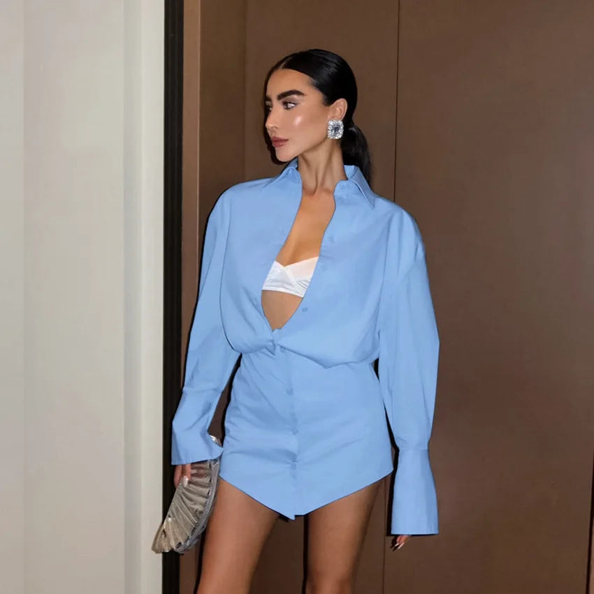 Minimalistic design of a breathable polyester blouse with captivating button detail.