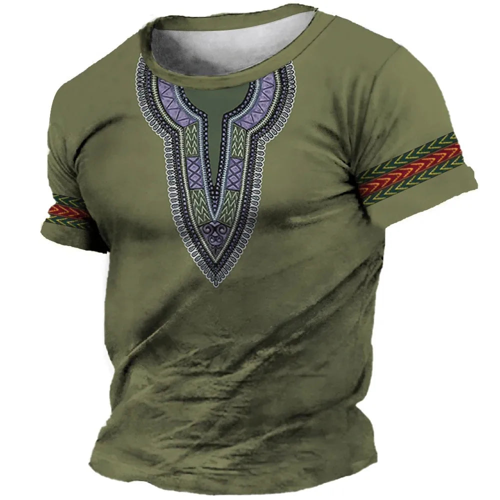 African Print Hip Hop Round Neck Short-Sleeve T-Shirt