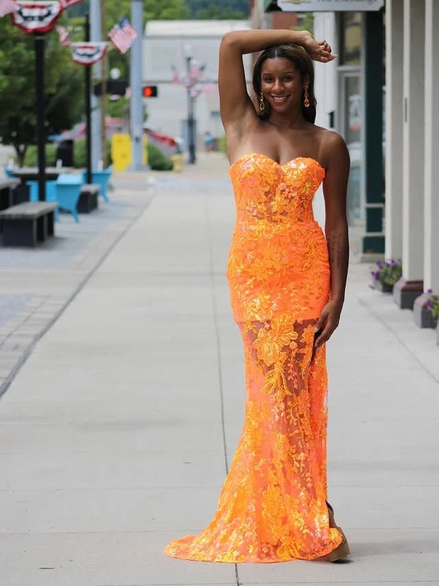 Strapless evening gown highlighting curves, designed for glamour and confidence at any gala.