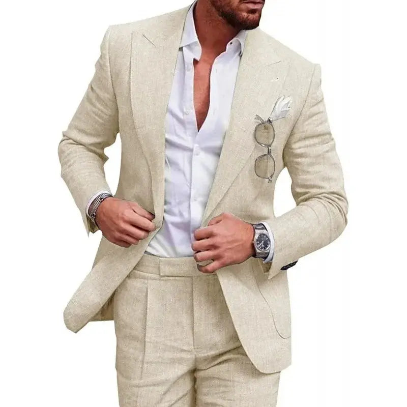 Seaside Serenity men's suit, combining comfort and style for beach weddings.