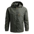 Front view of the tactical jacket in olive green, showcasing its rugged yet stylish appearance.