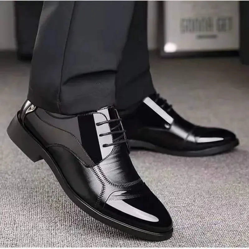 Stylish black microfiber Oxfords, perfect for boardroom and gala occasions.