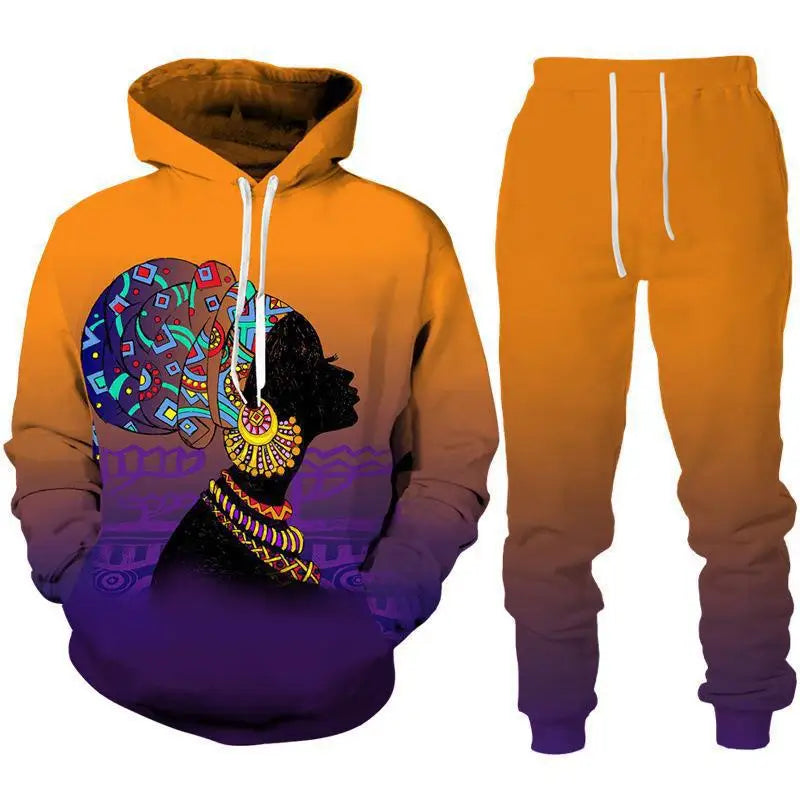 African Ethnic Style 3D Print Hoodies Pants Set Men Autumn Sweatshirts Sweatpants Two Piece Suits Outdoor Tracksuit Man Clothing