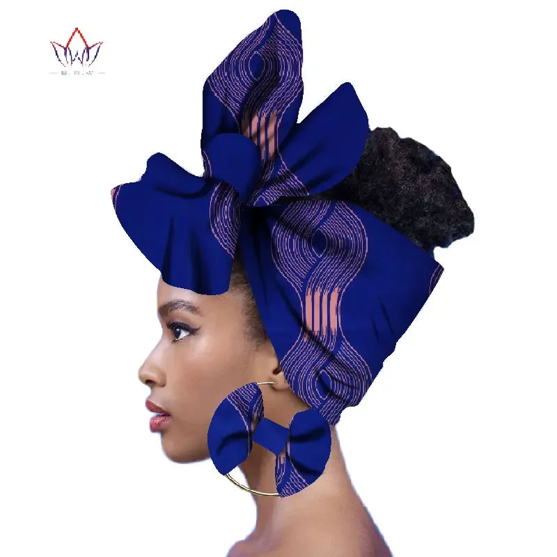 2024 Fashion African Head Scarf And Warrings 2 Pieces Women African Clothing Bazin Rich Headwear Wax Ankara Hairband SP018
