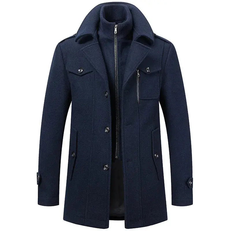 Warm wool and cashmere blend coat, ideal for cooler seasons and professional events.