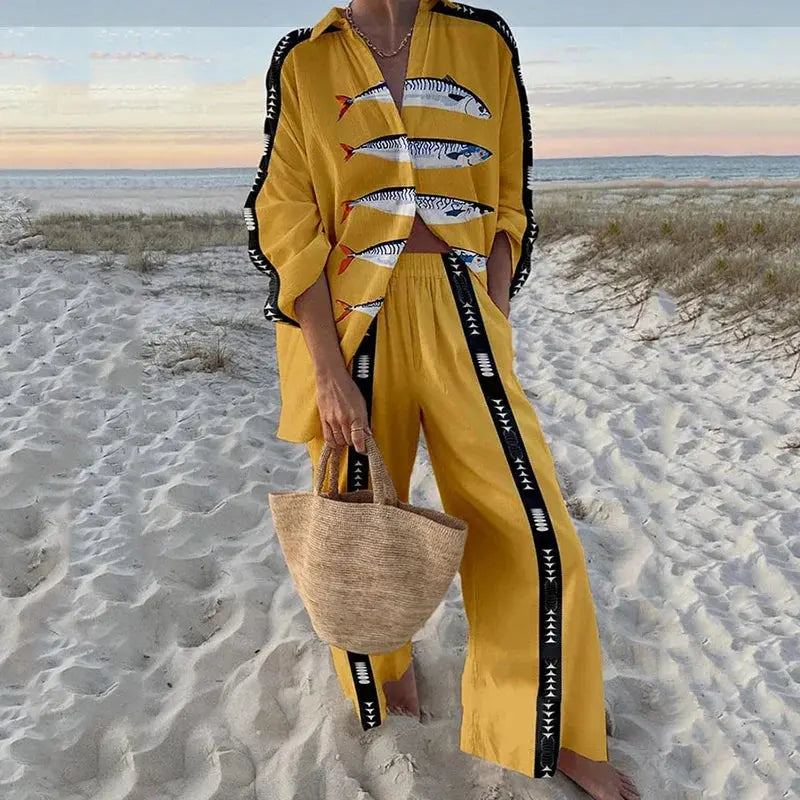 Lightweight two-piece set ideal for beachside relaxation.