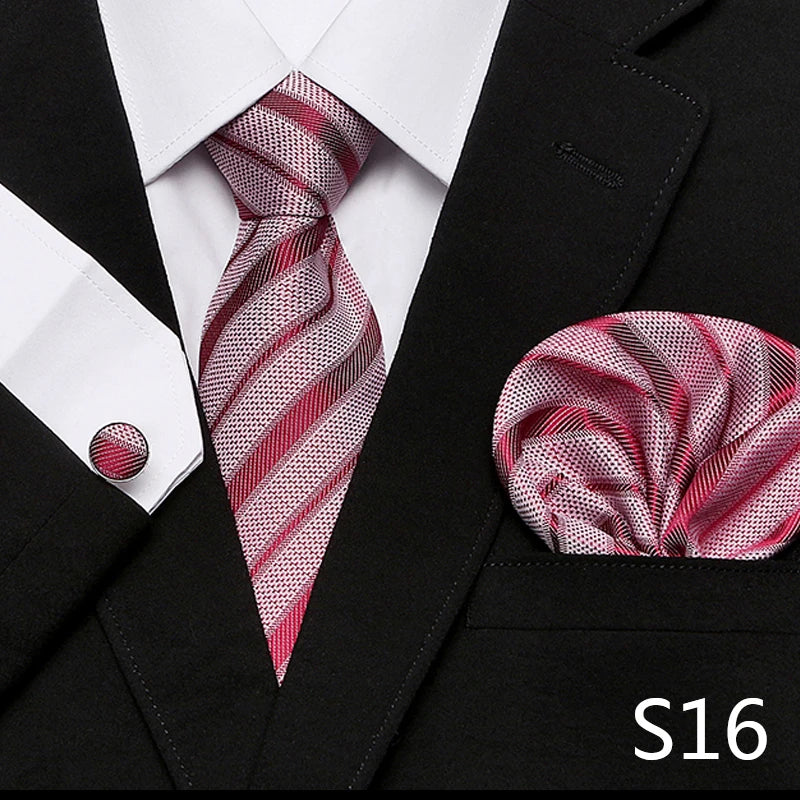 Close-up of stylish cufflinks included in the red plaid tie set.