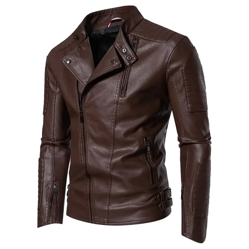 Model wearing the all-season biker jacket, perfect for both adventurous rides and casual meetings.